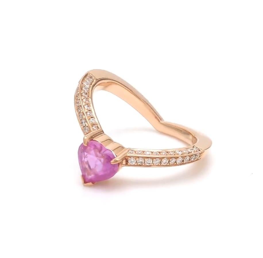 Natürlicher rosa Saphir-Herzring mit Diamant in 18 Karat Gold im Angebot 6