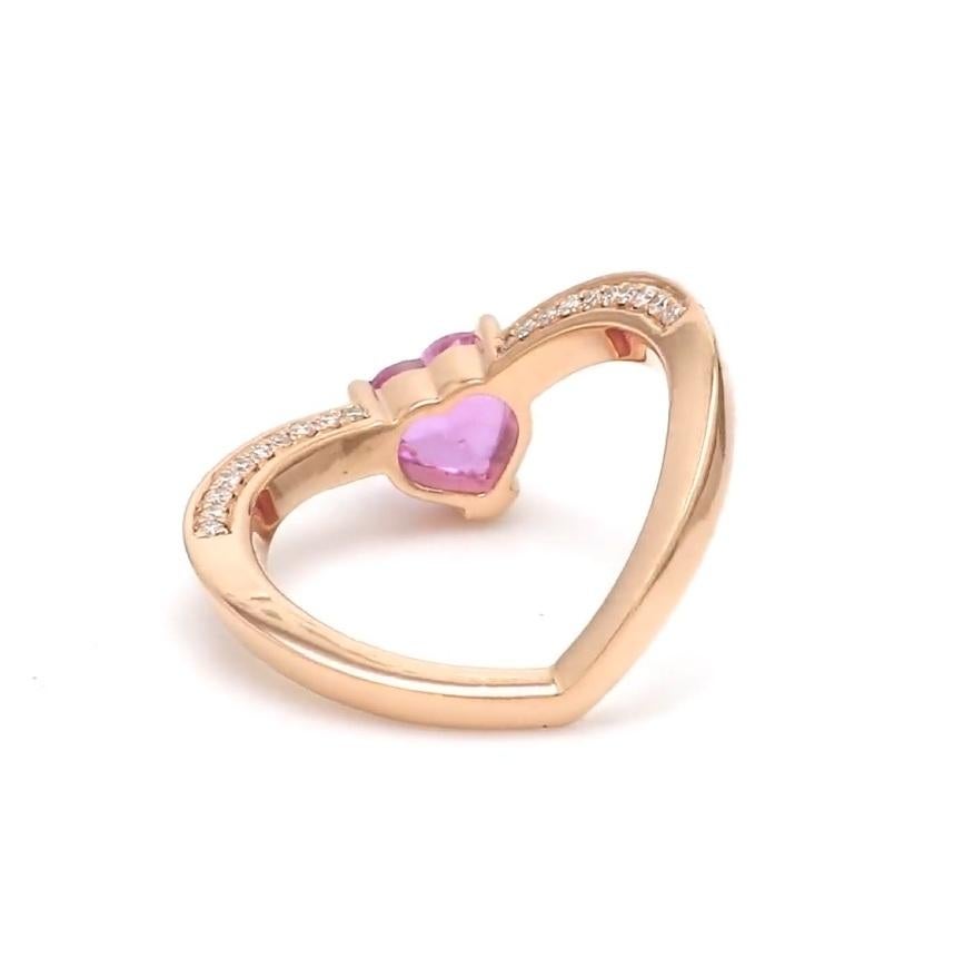 Natürlicher rosa Saphir-Herzring mit Diamant in 18 Karat Gold Damen im Angebot
