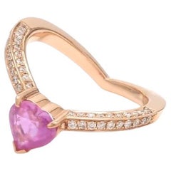 Natural pink Sapphire heart ring with diamond in 18k gold