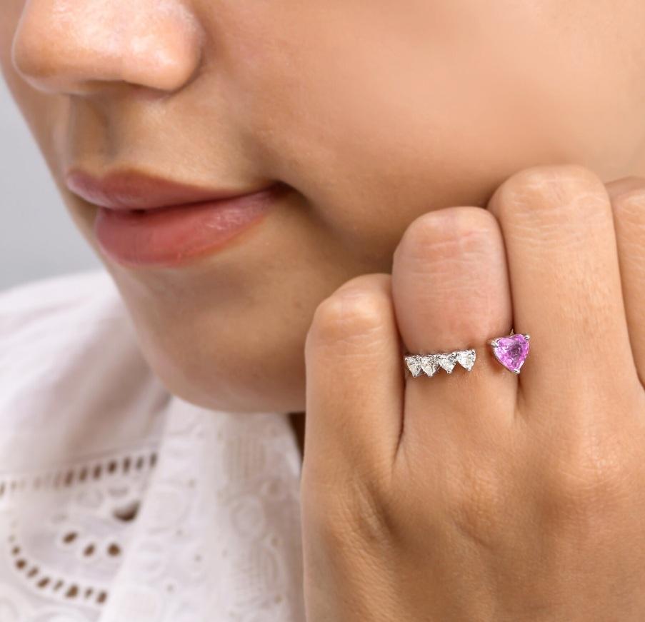Zaffiro rosa Nature  anello con diamante a forma di cuore in oro 18k In condizioni Nuovo in vendita a jaipur, IN