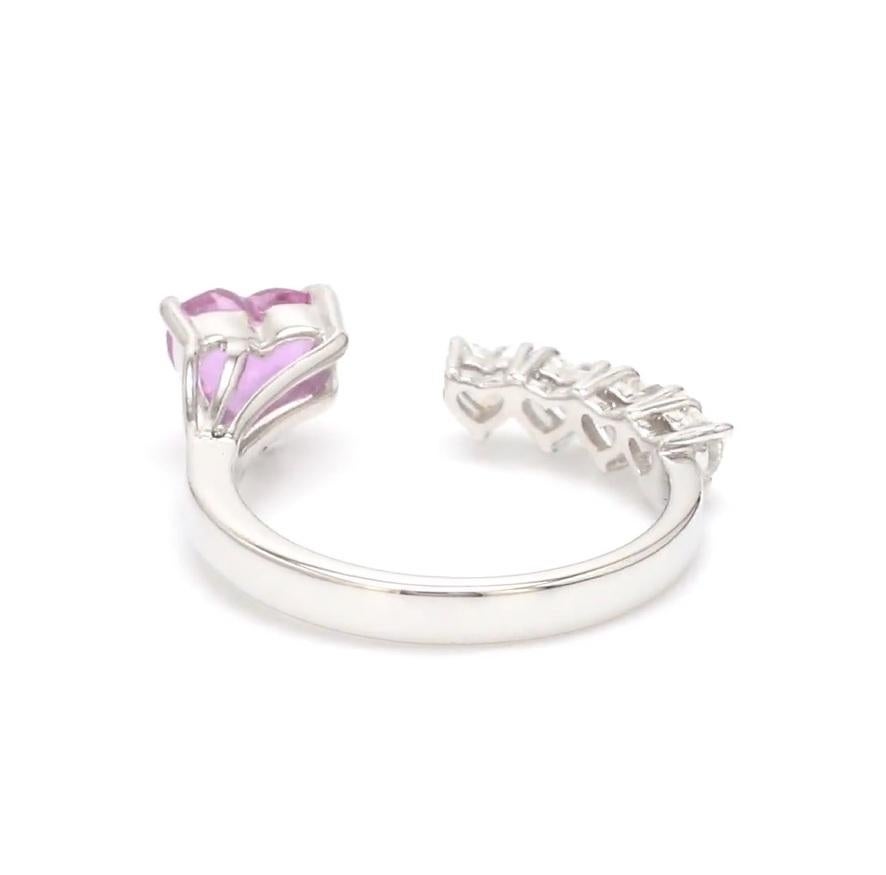 Zaffiro rosa Nature  anello con diamante a forma di cuore in oro 18k in vendita 1