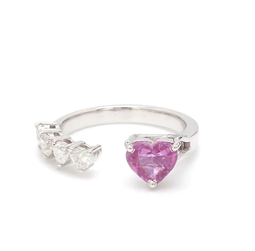 Zaffiro rosa Nature  anello con diamante a forma di cuore in oro 18k in vendita 4