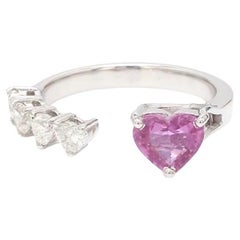 Natural pink sapphire  heart shape diamond ring in 18k gold