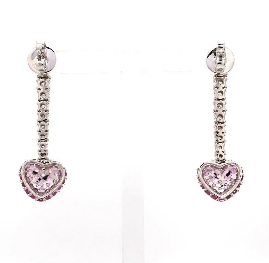 Taglio Asscher Orecchino a forma di cuore con zaffiro rosa naturale in oro 18 carati in vendita