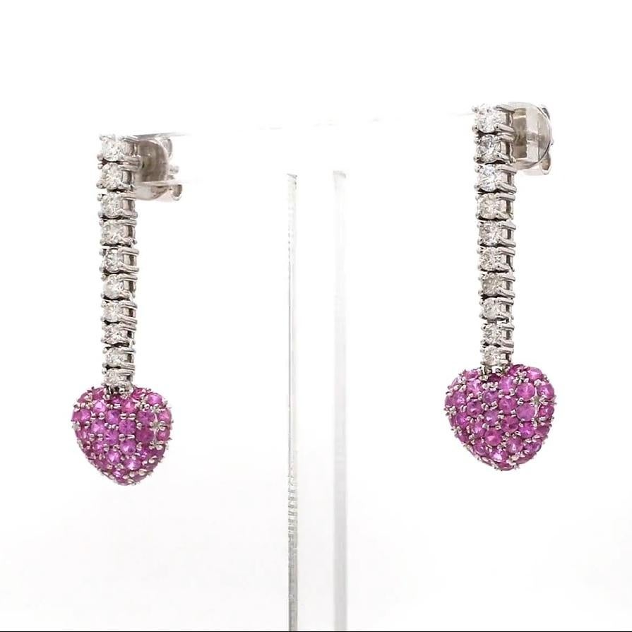 Orecchino a forma di cuore con zaffiro rosa naturale in oro 18 carati in vendita 2