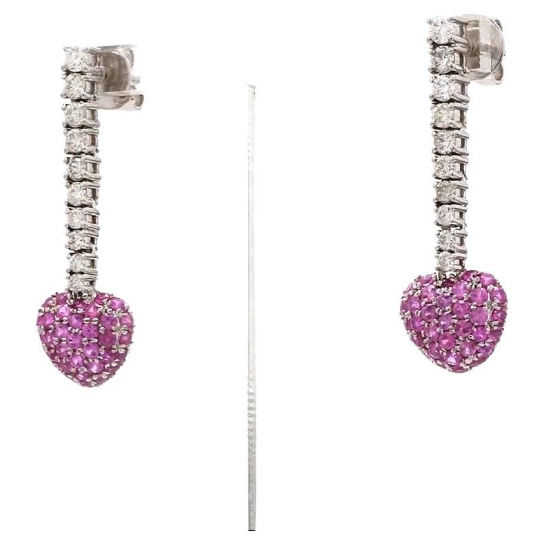 Natural pink sapphire heart shape earring in 18k gold