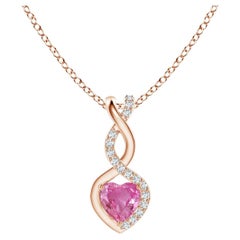 Natural 0.25ct Pink Sapphire Infinity Heart Pendant Diamonds in 14K Rose Gold