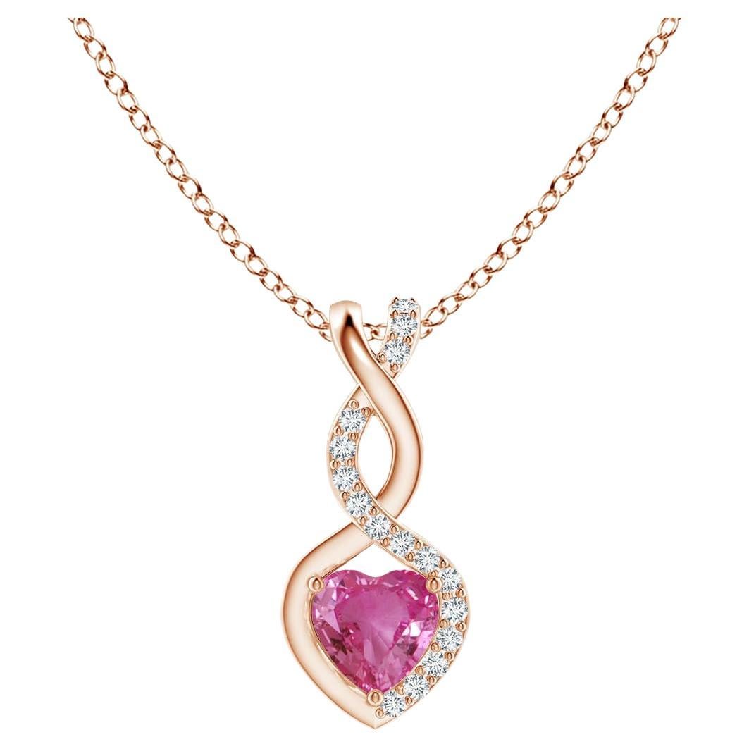 Natural 0.25ct Pink Sapphire Infinity Heart Pendant Diamonds in 14K Rose Gold For Sale