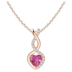 Natural 0.25ct Pink Sapphire Infinity Heart Pendant Diamonds in 14K Rose Gold
