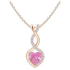 Pendentif cœur infini en or rose 14 carats avec saphir rose naturel 0,55 carat et diamants