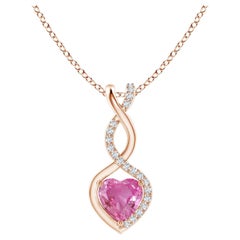 Natural 0.55ct Pink Sapphire Infinity Heart Pendant Diamonds in 14K Rose Gold