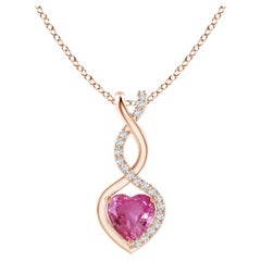 Pendentif cœur infini en or rose 14 carats avec saphir rose naturel 0,55 carat et diamants