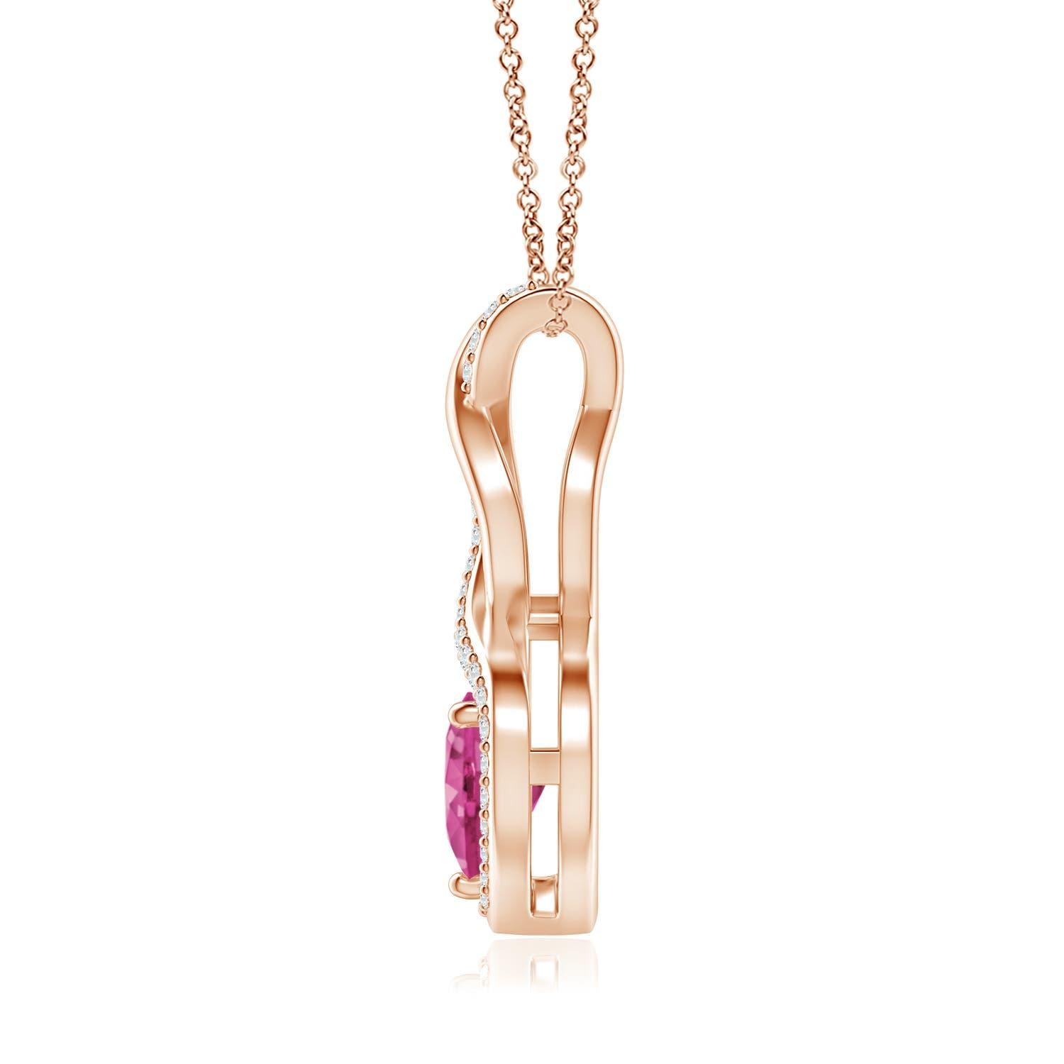 Rose Cut Natural 0.80ct Pink Sapphire Infinity Heart Pendant Diamonds in 14K Rose Gold For Sale