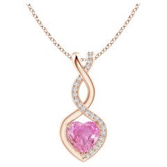 Pendentif cœur Infinity en or rose 14 carats avec saphir rose naturel de 0,80 carat et diamants