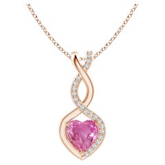 Natural 0.80ct Pink Sapphire Infinity Heart Pendant Diamonds in 14K Rose Gold