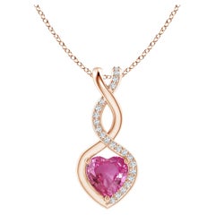 Natural 0.80ct Pink Sapphire Infinity Heart Pendant Diamonds in 14K Rose Gold