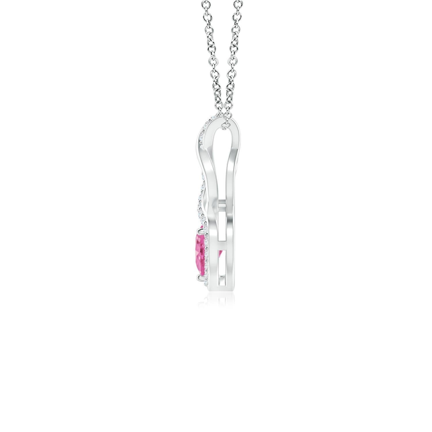 Taille cœur Pendentif cœur infini en or blanc 14 carats avec saphir rose naturel de 0,25 carat en vente