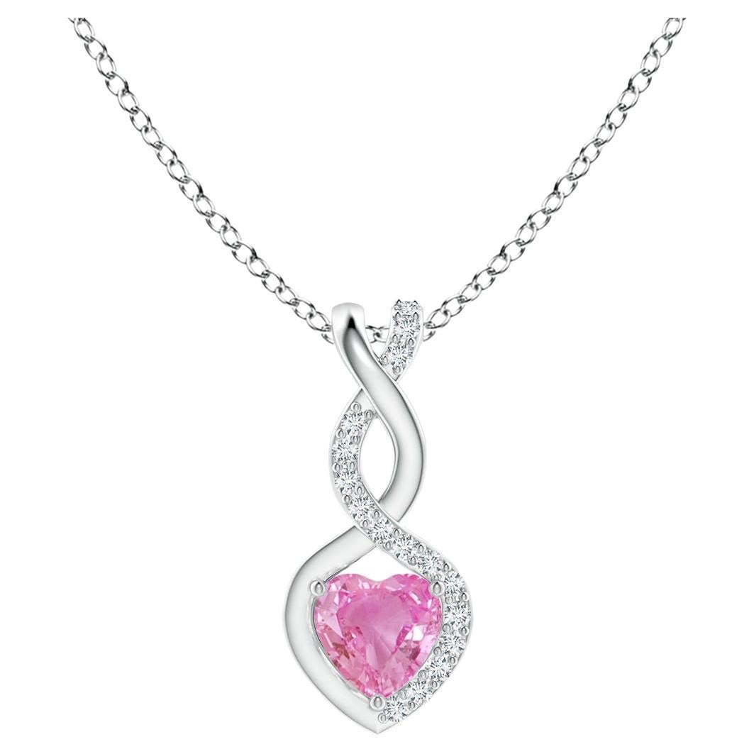 Natural 0.25ct Pink Sapphire Infinity Heart Pendant with Diamonds in Platinum