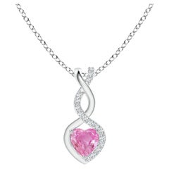 Pendentif cœur infini en platine avec saphir rose naturel de 0,25 carat et diamants