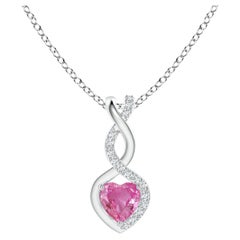 Pendentif cœur infini en platine avec saphir rose naturel de 0,25 carat et diamants