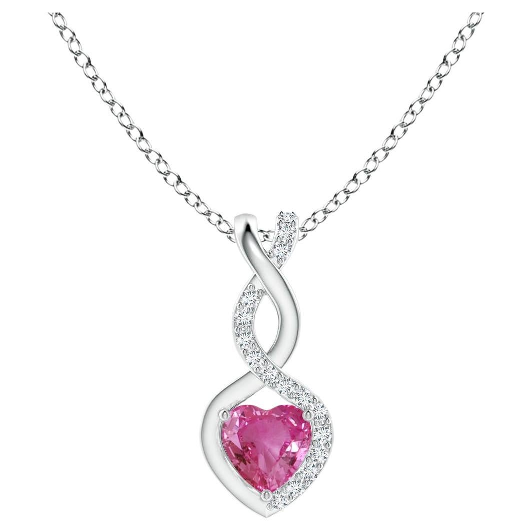 Natural 0.25ct Pink Sapphire Infinity Heart Pendant with Diamonds in Platinum For Sale