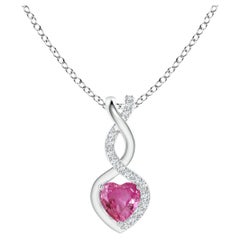 Natural 0.25ct Pink Sapphire Infinity Heart Pendant with Diamonds in Platinum