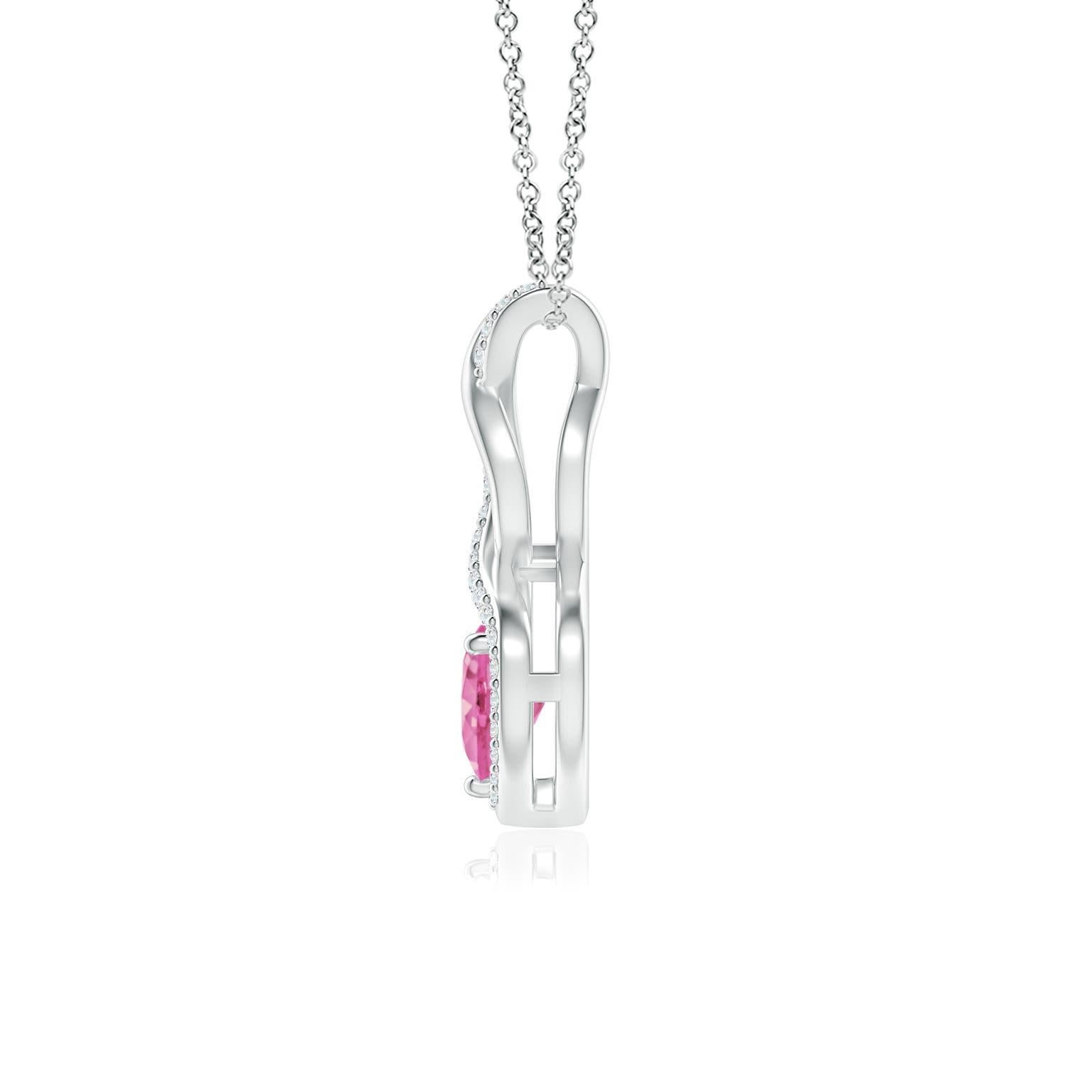 Heart Cut Natural 0.55ct Pink Sapphire Infinity Heart Pendant with Diamonds in Platinum For Sale