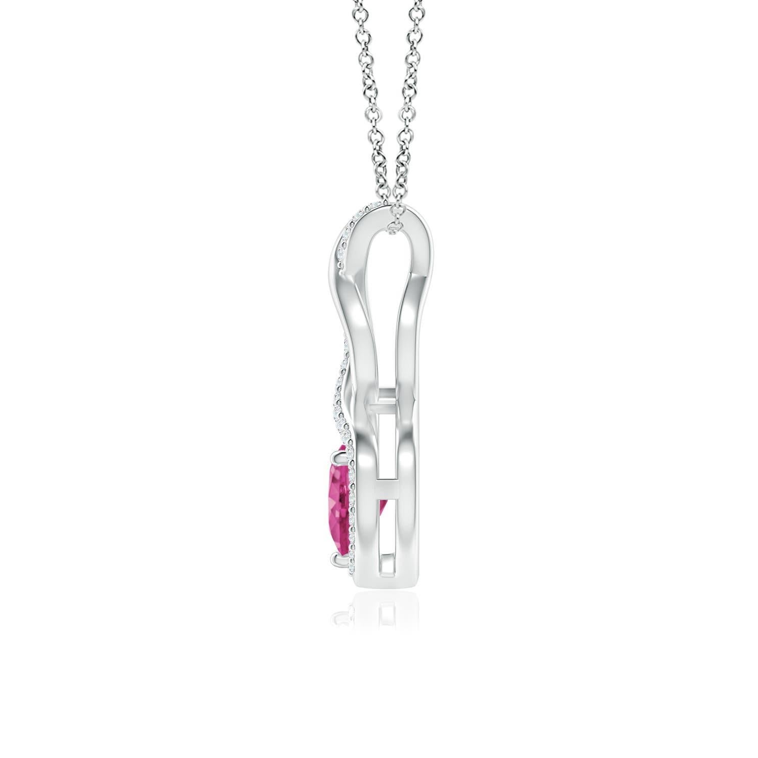 Heart Cut Natural 0.55ct Pink Sapphire Infinity Heart Pendant with Diamonds in Platinum For Sale