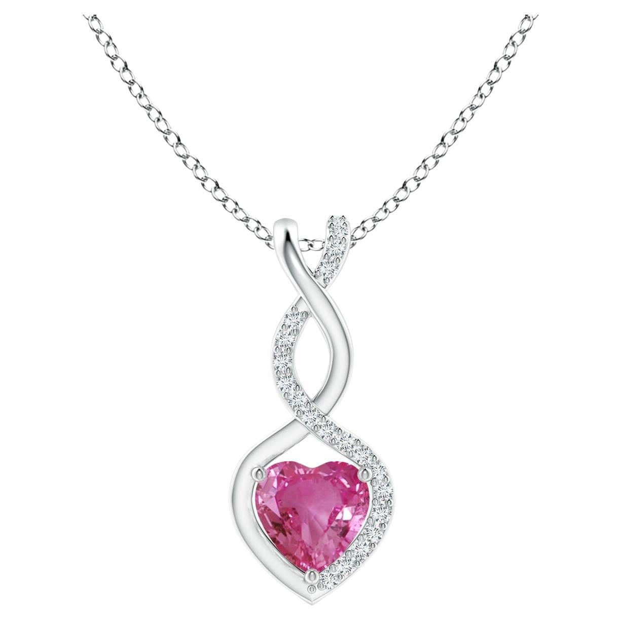 Natural 0.55ct Pink Sapphire Infinity Heart Pendant with Diamonds in Platinum