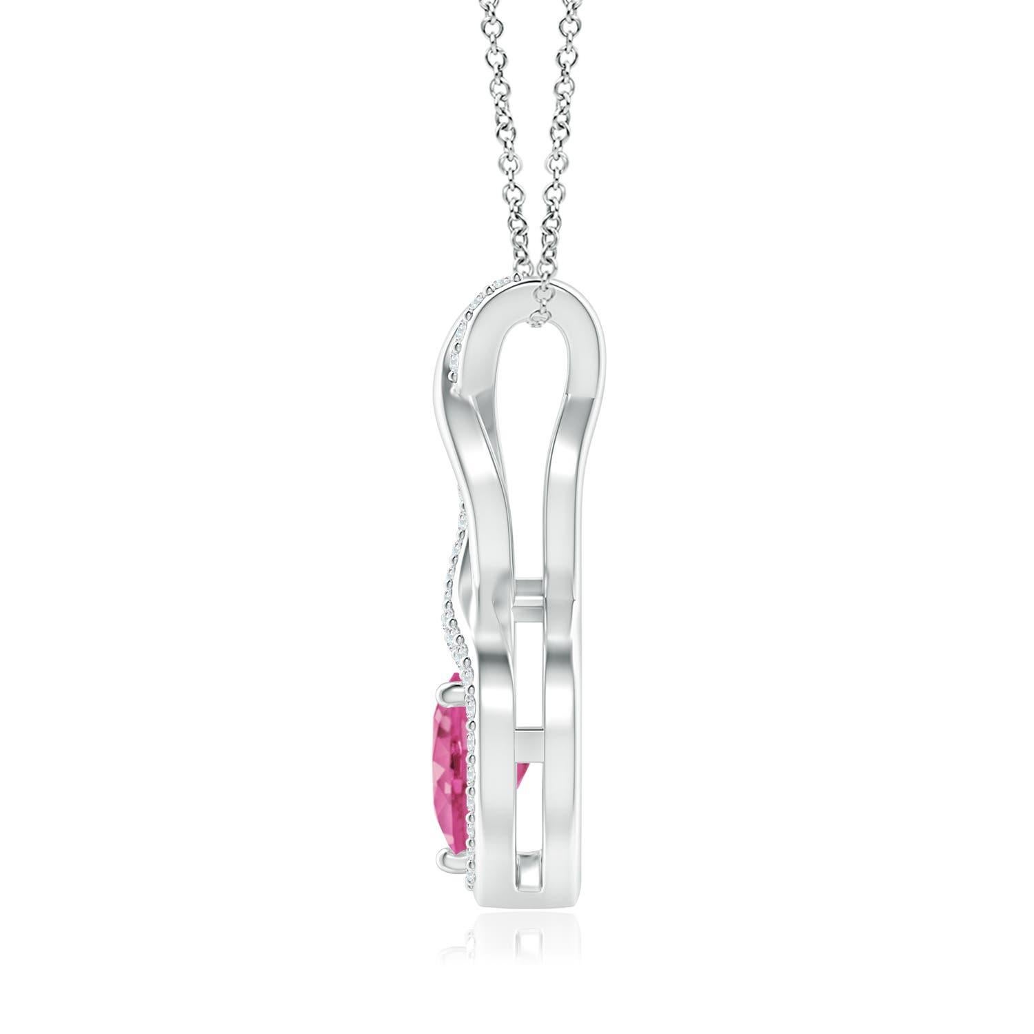 Heart Cut Natural 0.80ct Pink Sapphire Infinity Heart Pendant with Diamonds in Platinum For Sale