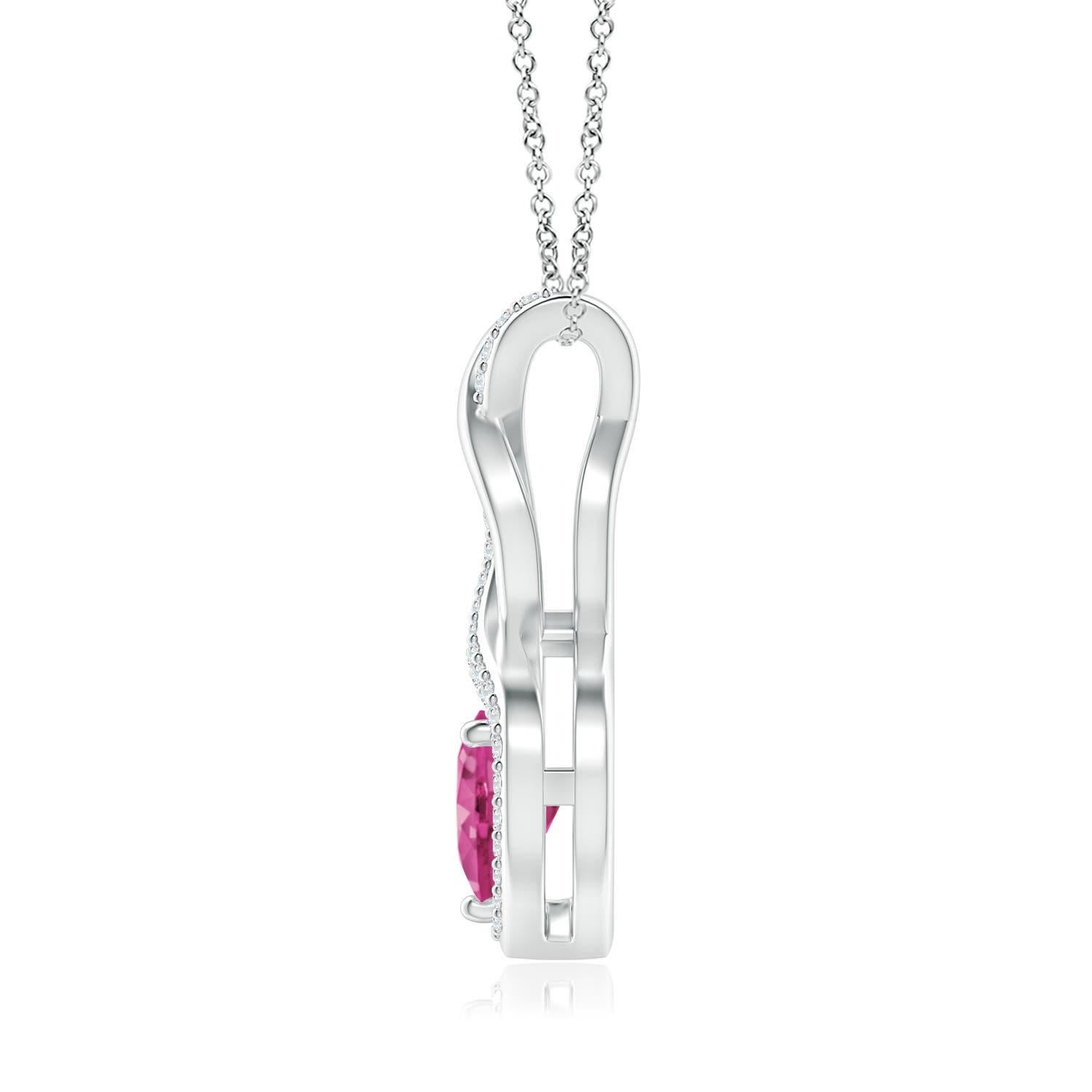 Heart Cut Natural 0.80ct Pink Sapphire Infinity Heart Pendant with Diamonds in Platinum For Sale