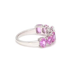 Natural 2.66 cts pink sapphire & 0.06 cts diamond S alphabet ring in 18k gold