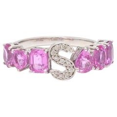 Natural pink sapphire letter S alphabet ring in 18k gold