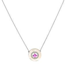 Natural Pink Sapphire, Mother of Pearl & Diamond Pendant in 18k Gold