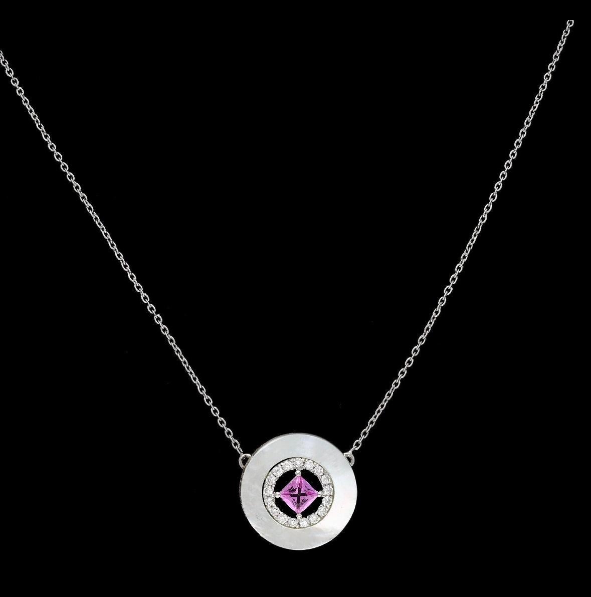 Anhänger mit natürlichem rosa Saphir, Perlmutt und Diamanten aus 18 Karat Gold (Gemischter Schliff) im Angebot
