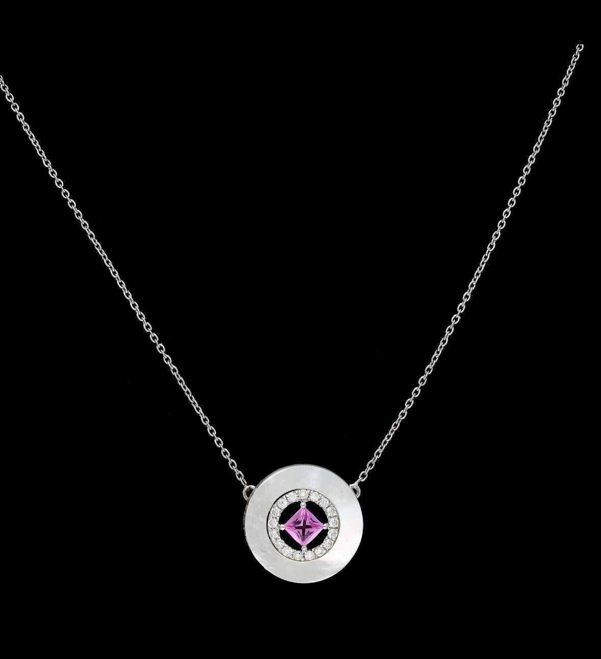 Anhänger mit natürlichem rosa Saphir, Perlmutt und Diamanten aus 18 Karat Gold Damen im Angebot