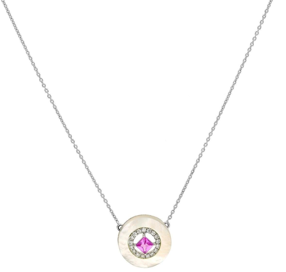 Anhänger mit natürlichem rosa Saphir, Perlmutt und Diamanten aus 18 Karat Gold im Angebot 1