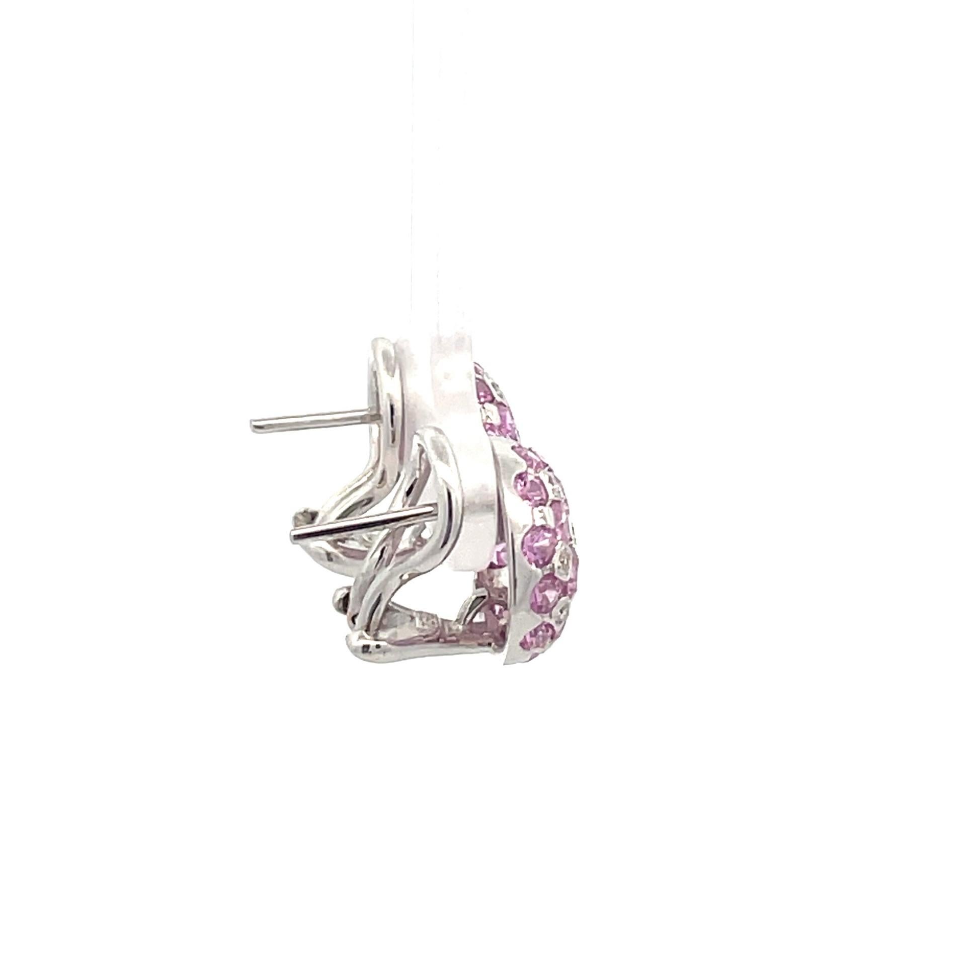 Natural Pink Sapphire & Natural Diamond  Checkerboard Earring in 18kt White Gold In New Condition For Sale In Westmount, CA