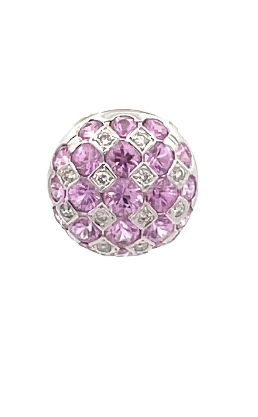 Women's Natural Pink Sapphire & Natural Diamond  Checkerboard Earring in 18kt White Gold For Sale