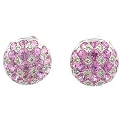 Natural Pink Sapphire & Natural Diamond  Checkerboard Earring in 18kt White Gold