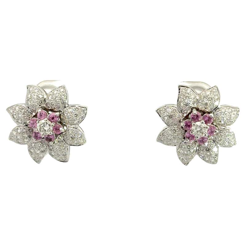 Blue Sapphire and Diamond Puff Cushion Shape Earring in 18 Karat White ...