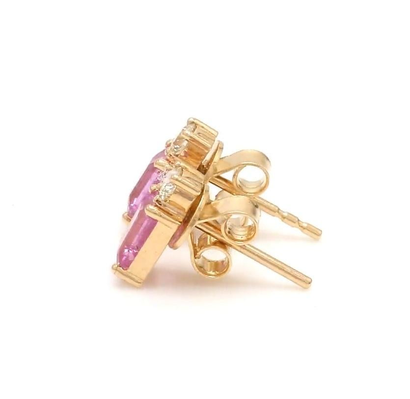 Taille Asscher Clous d'oreilles en saphir rose naturel octogonal et diamant rond en or 14k en vente