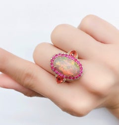 Natural Pink sapphire, Orange Sapphire & Diamond Ring in 18k Gold
