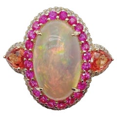 Natural Pink sapphire, Orange Sapphire & Diamond Ring in 18k Gold