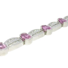 Zafiro Rosa Natural Forma Ovalada y Diamante 14 Quilates Pulsera En Stock