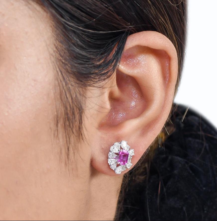 Orecchini con zaffiro rosa naturale, pera e diamante in oro 14 carati in vendita 1