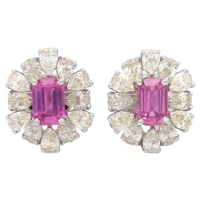 Ohrstecker aus 14k Gold mit natürlichem rosa Saphir und birnenförmigem Diamanten