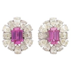 Ohrstecker aus 14k Gold mit natürlichem rosa Saphir und birnenförmigem Diamanten