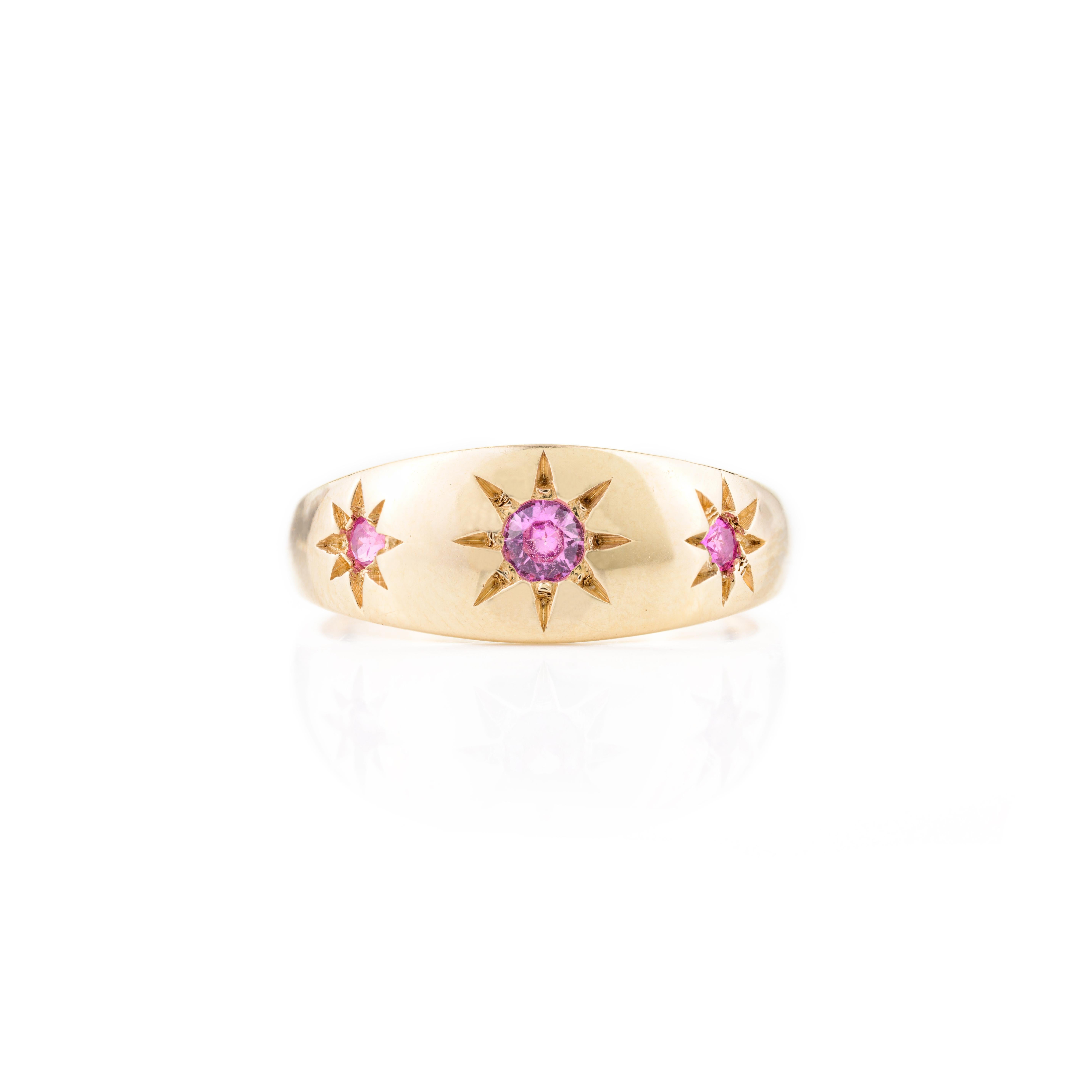 For Sale:  Natural Pink Sapphire Pinky Dome Ring Birthday Gift in 14k Solid Yellow Gold 3