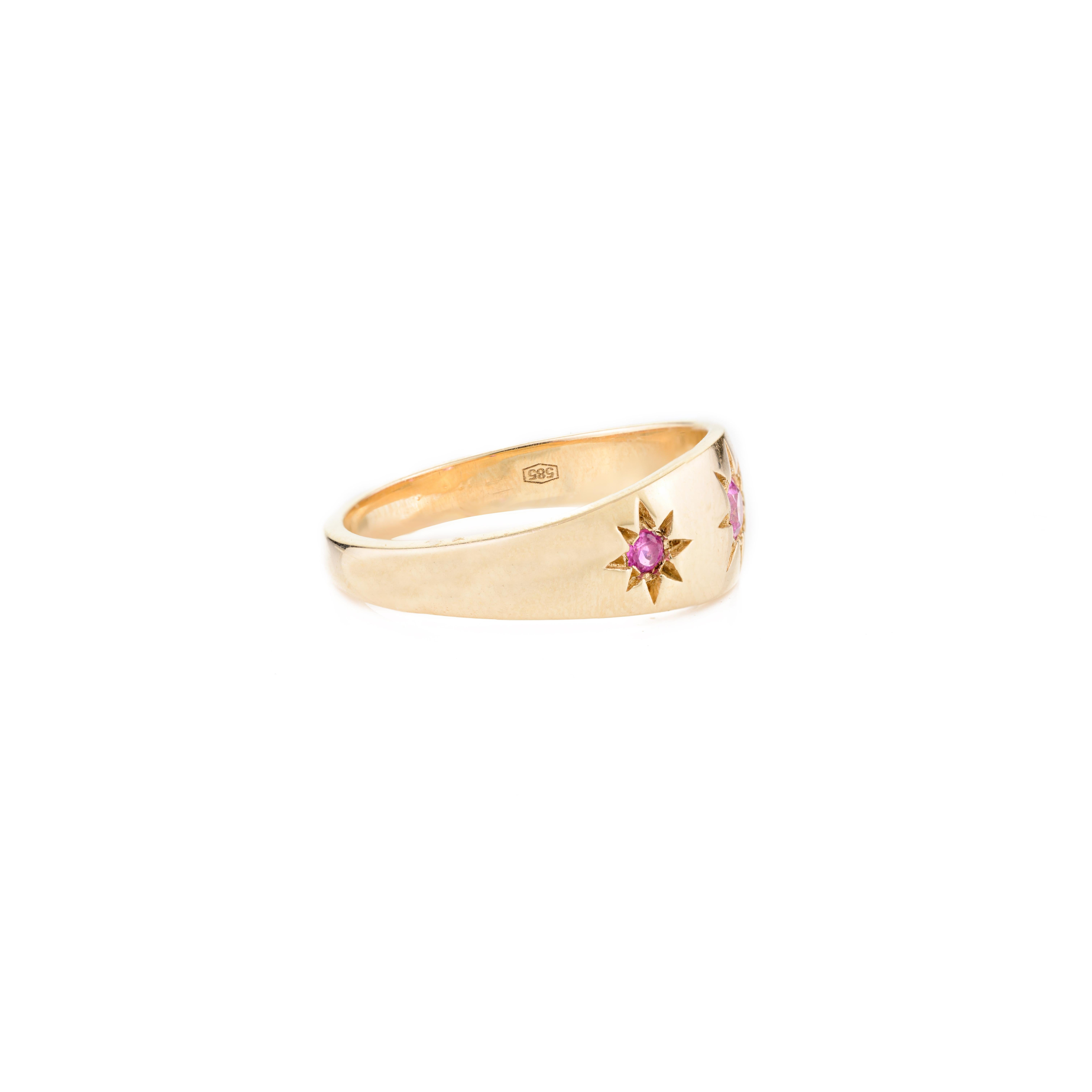 For Sale:  Natural Pink Sapphire Pinky Dome Ring Birthday Gift in 14k Solid Yellow Gold 4